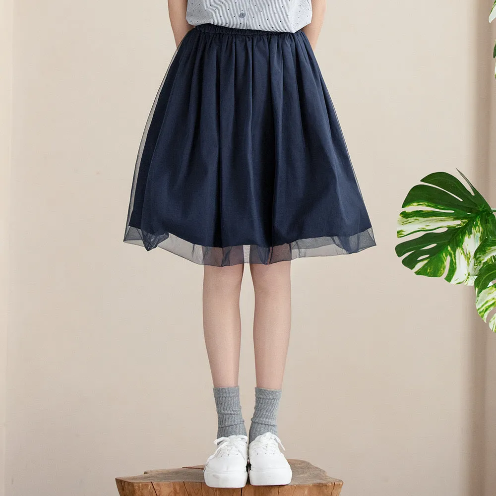 蓝白条上衣/ 半纱裙 Peter Pan Collar Blouse/ Tulle Overlay Skirt