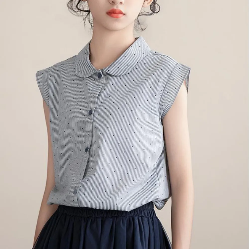 蓝白条上衣/ 半纱裙 Peter Pan Collar Blouse/ Tulle Overlay Skirt