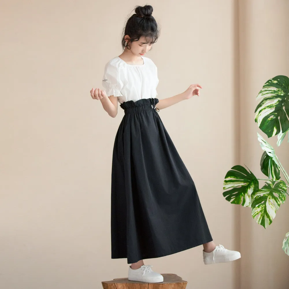 方领上衣/ 荷叶腰设计半裙 Square Elegance Blouse/ Classic Paperbag Waist Midi Skirt