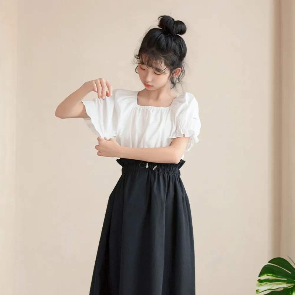 方领上衣/ 荷叶腰设计半裙 Square Elegance Blouse/ Classic Paperbag Waist Midi Skirt