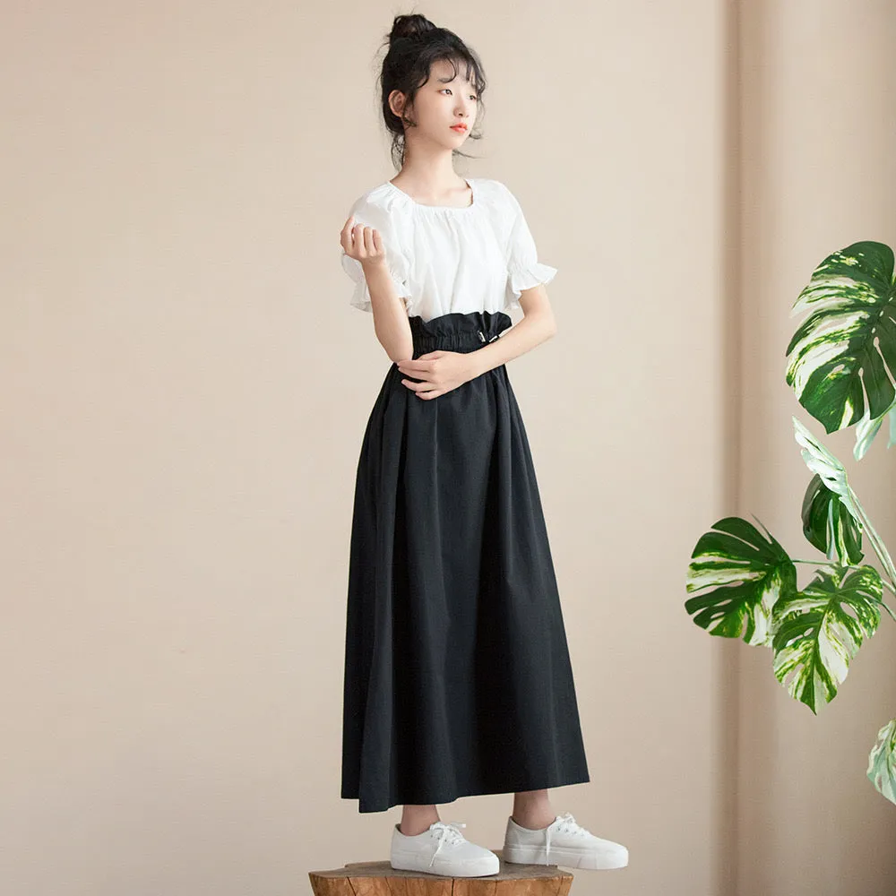 方领上衣/ 荷叶腰设计半裙 Square Elegance Blouse/ Classic Paperbag Waist Midi Skirt