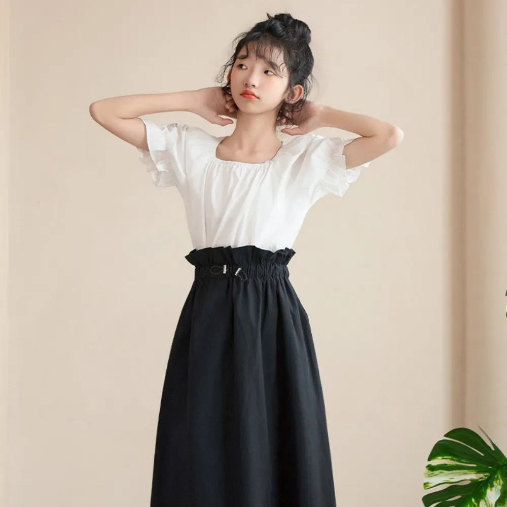 方领上衣/ 荷叶腰设计半裙 Square Elegance Blouse/ Classic Paperbag Waist Midi Skirt