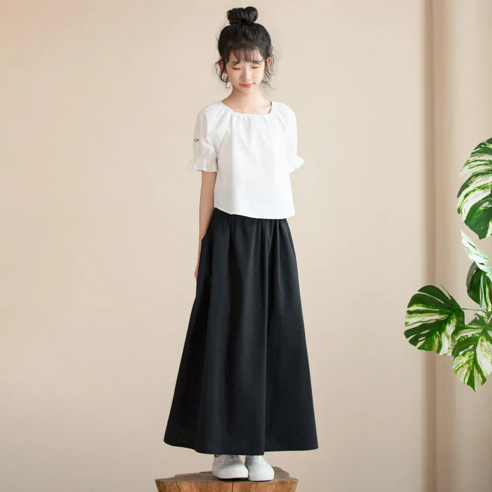 方领上衣/ 荷叶腰设计半裙 Square Elegance Blouse/ Classic Paperbag Waist Midi Skirt