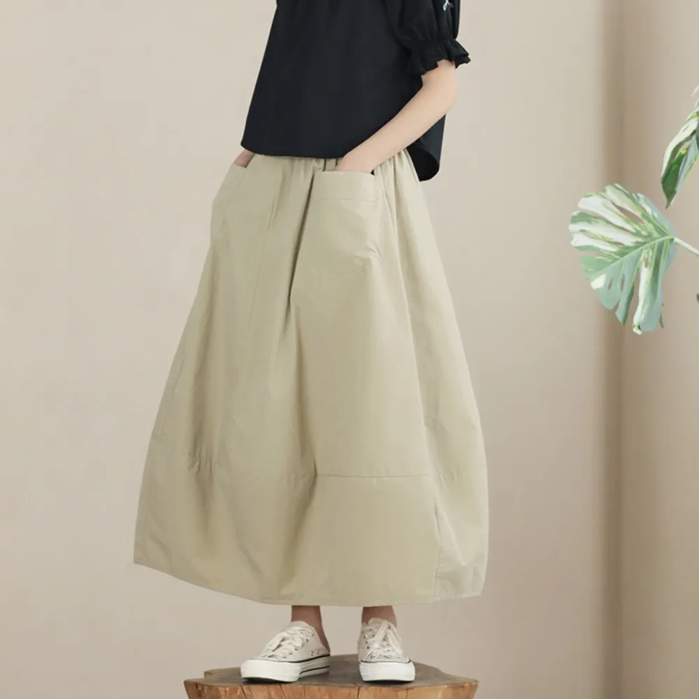 方领上衣/ 卡其灯笼半裙 Square Elegance Blouse/ Khaki Lantern Midi Skirt