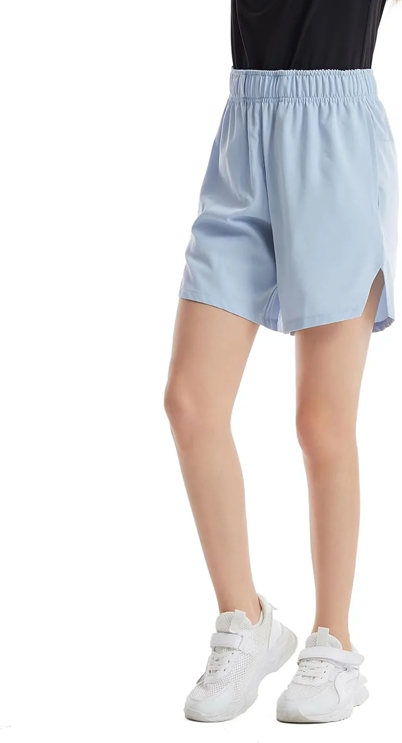 4 Packs Girls Athletic Shorts with Pockets Running Active Shorts Dry-Fit, Sports Workout Shorts for Kids Teens