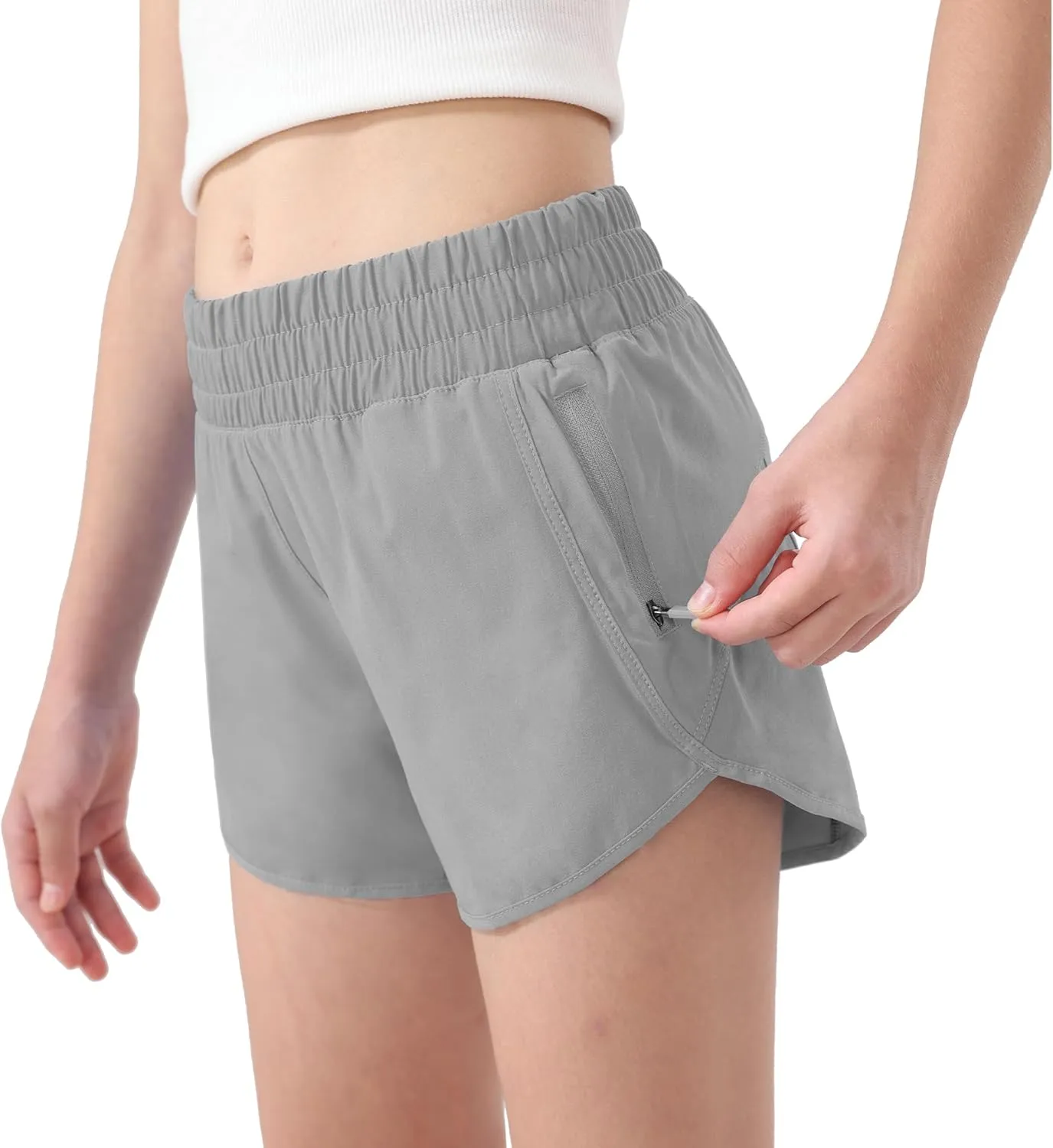 Aurefin Girls Athletic Shorts, Teen Kids Quick Dry Running Shorts with Zip Pocket Lightweight Track Workout Active shorts