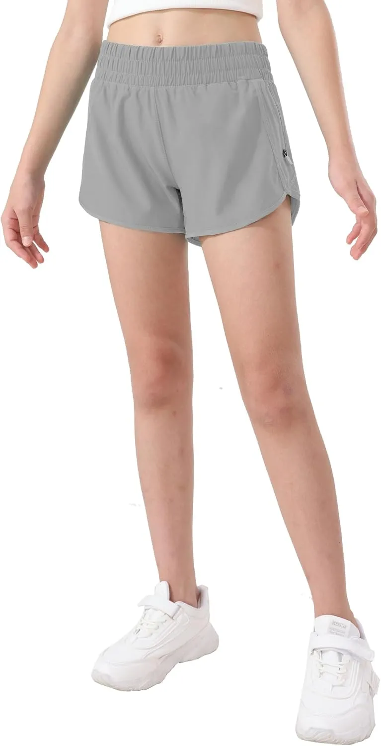 Aurefin Girls Athletic Shorts, Teen Kids Quick Dry Running Shorts with Zip Pocket Lightweight Track Workout Active shorts
