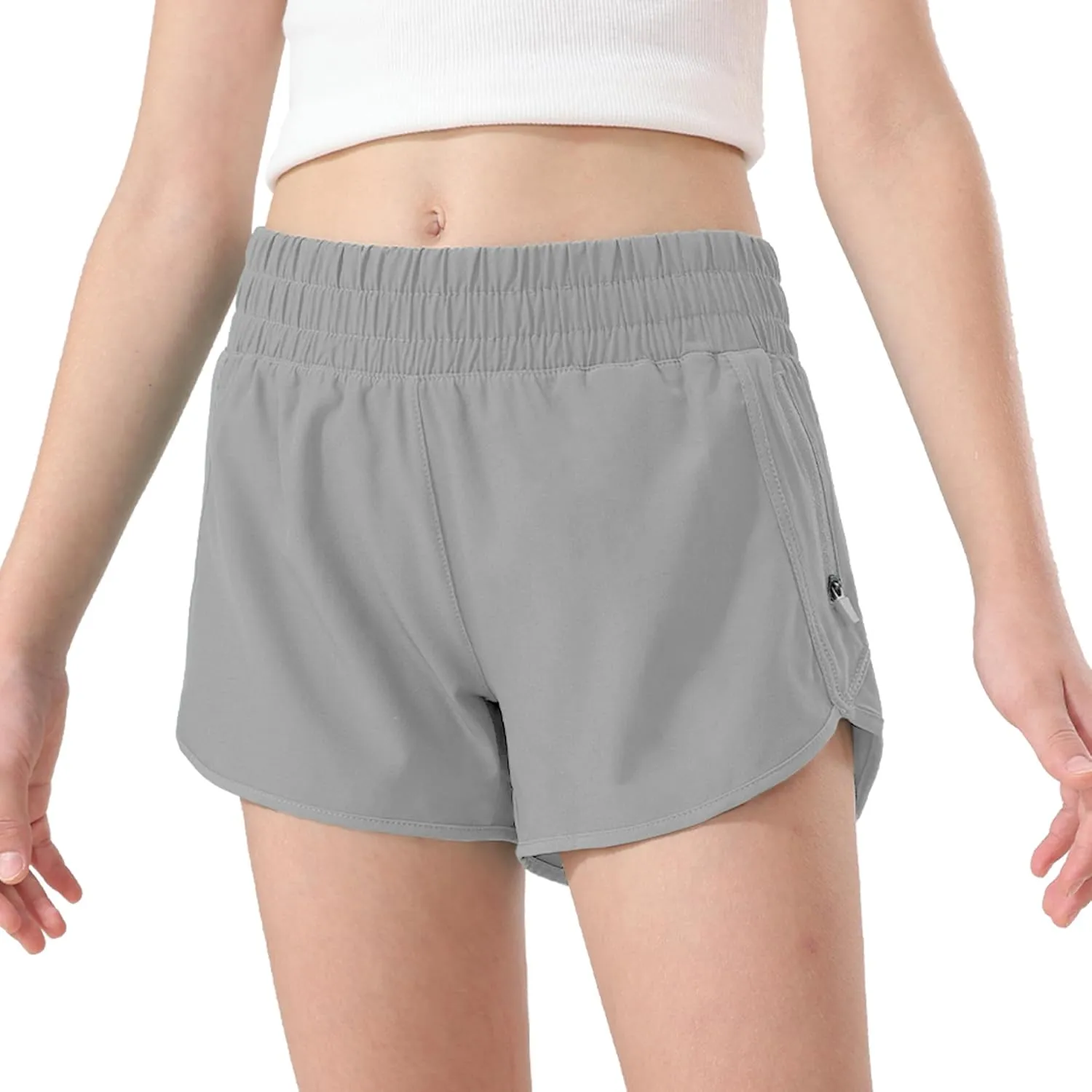 Aurefin Girls Athletic Shorts, Teen Kids Quick Dry Running Shorts with Zip Pocket Lightweight Track Workout Active shorts