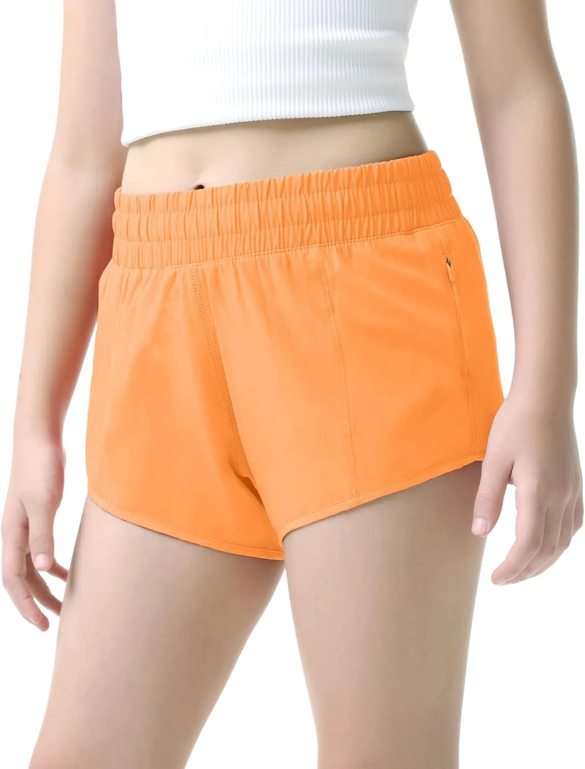 Aurefin Girls Lightweight Athletic Shorts, Quick Dry Running Shorts with Zip Pocket, Workout Sports Short for Teen Kids
