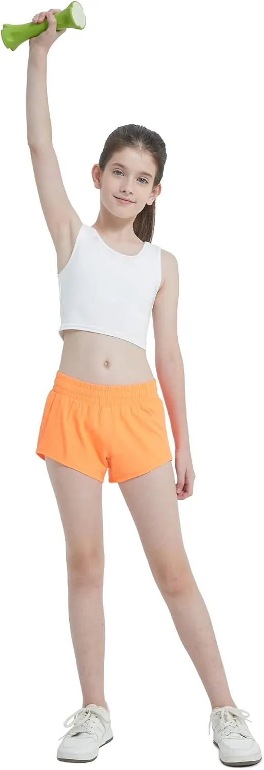 Aurefin Girls Lightweight Athletic Shorts, Quick Dry Running Shorts with Zip Pocket, Workout Sports Short for Teen Kids