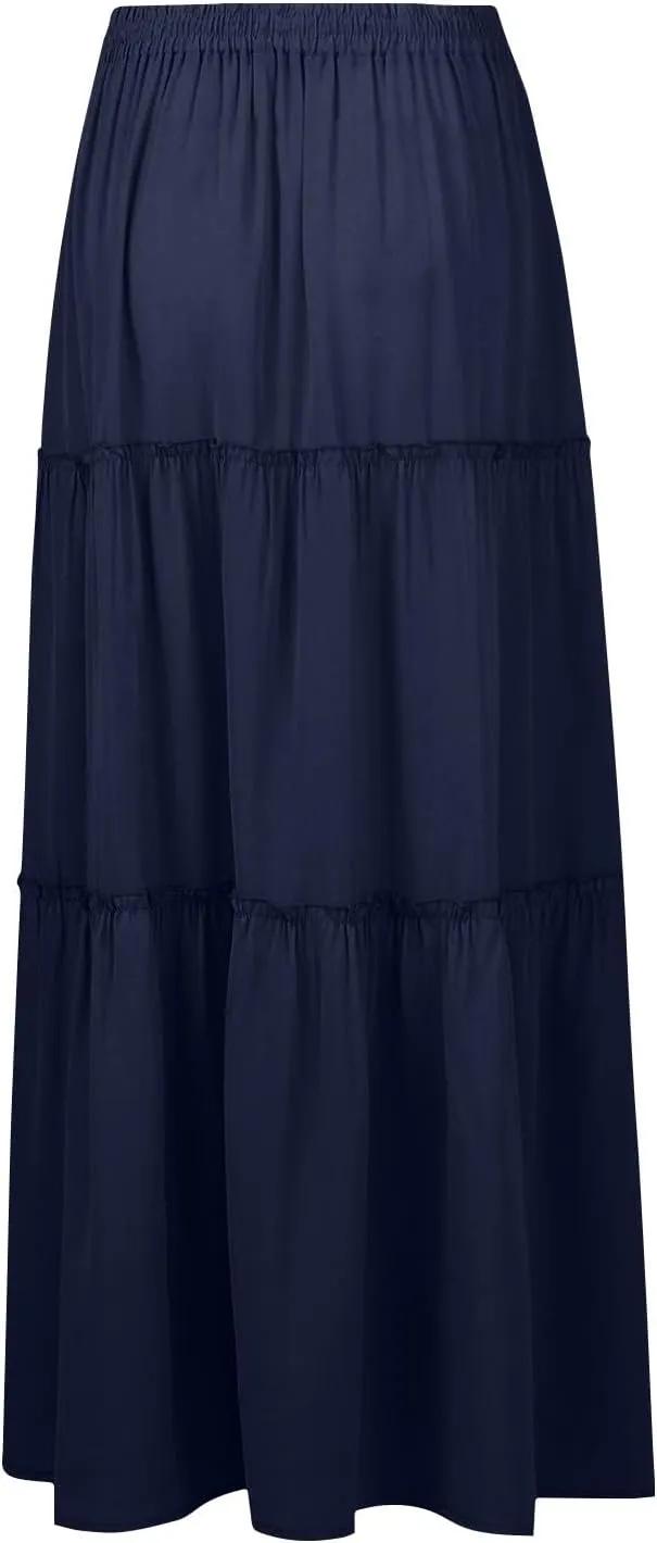 Beach Skirts for Women, Maxi Summer Solid Color Casual Vacation Womens Skirts