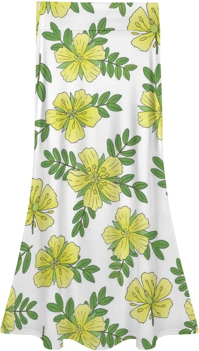 Breathable Green Florals Thai Style Maxi Skirts High Waist Invisible Zip Ruffled Flowy Going Out Skirt