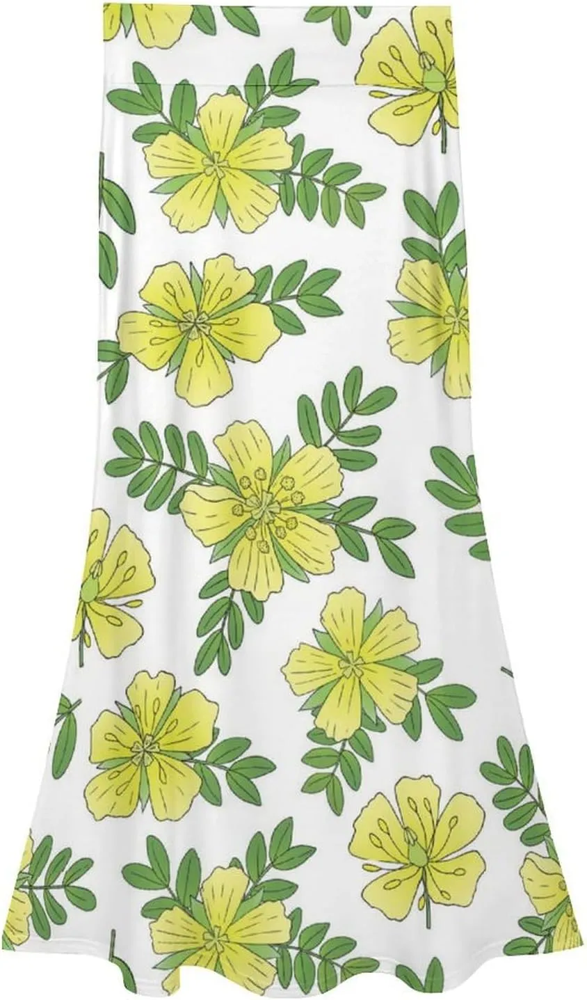 Breathable Green Florals Thai Style Maxi Skirts High Waist Invisible Zip Ruffled Flowy Going Out Skirt
