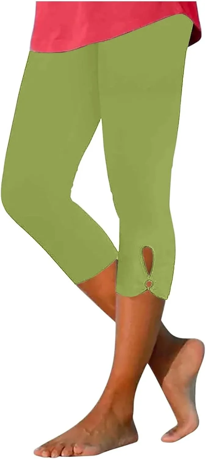 Capri Leggings for Women Trendy Casual Yoga Pants Elastic High Waist Cropped Comfy Stretchy Workout Pants