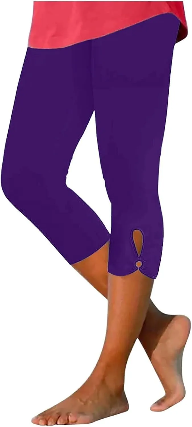 Capri Leggings for Women Trendy Casual Yoga Pants Elastic High Waist Cropped Comfy Stretchy Workout Pants