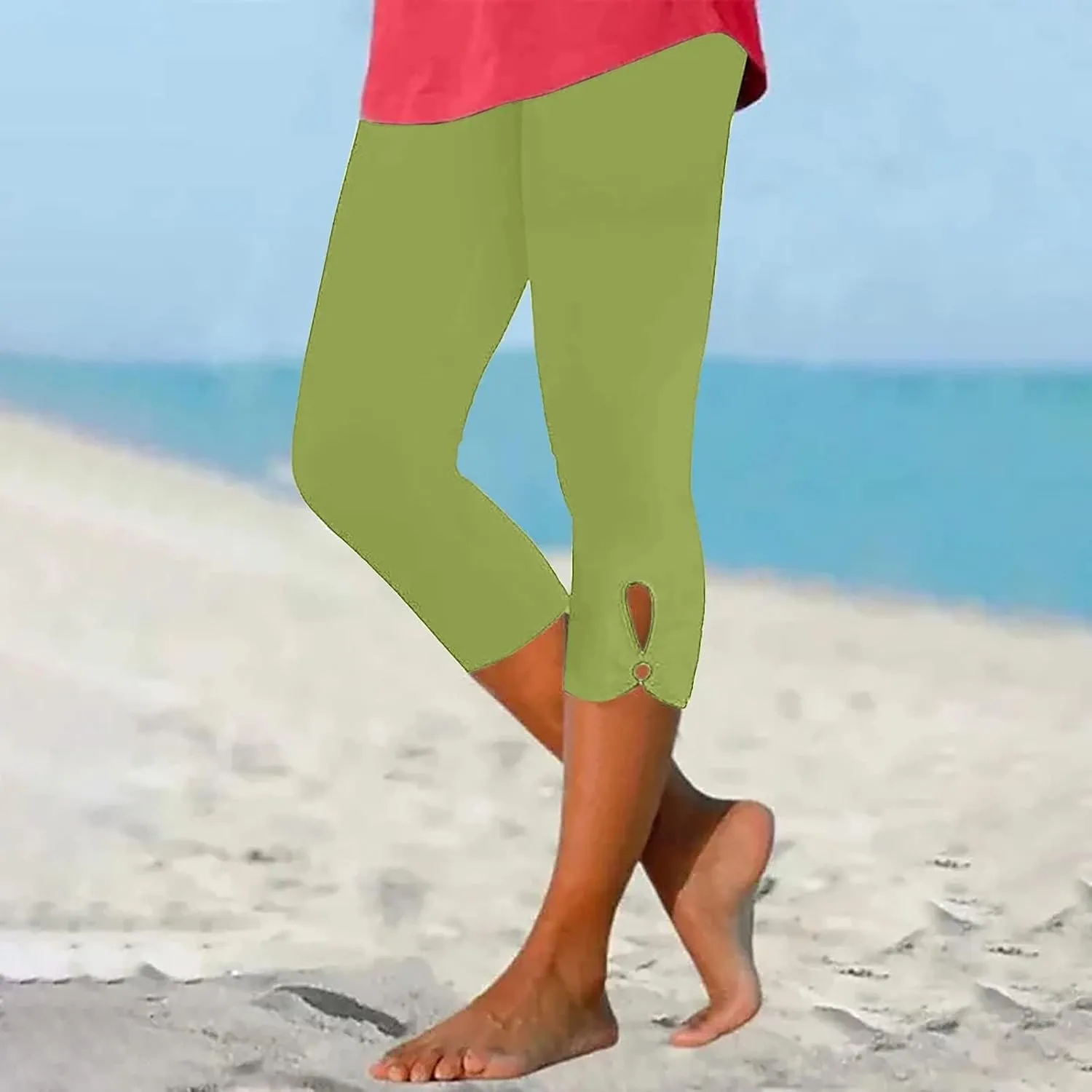Capri Leggings for Women Trendy Casual Yoga Pants Elastic High Waist Cropped Comfy Stretchy Workout Pants