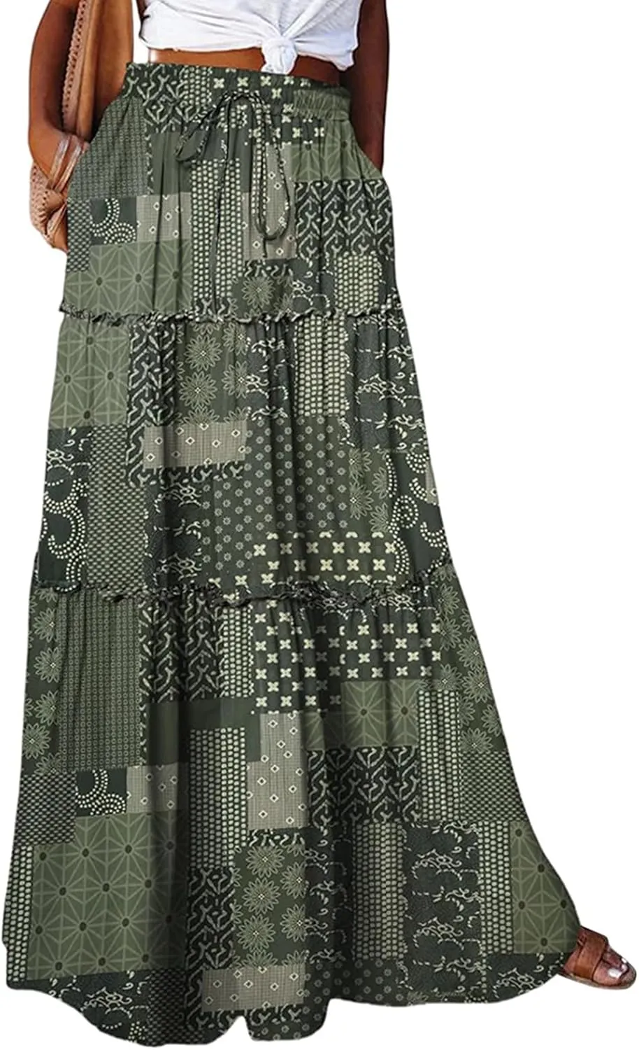 Casual Vacation Maxi Skirt, High Waisted Trendy Flowy 2025 Elegantes Long Skirt