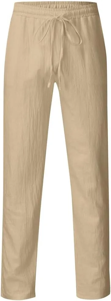 Cotton Men's Casual Pants Lightweight Elastic Drawstring Breathable Relaxed Straight Daily Travel Summer Trousers