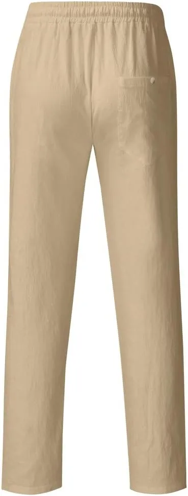 Cotton Men's Casual Pants Lightweight Elastic Drawstring Breathable Relaxed Straight Daily Travel Summer Trousers