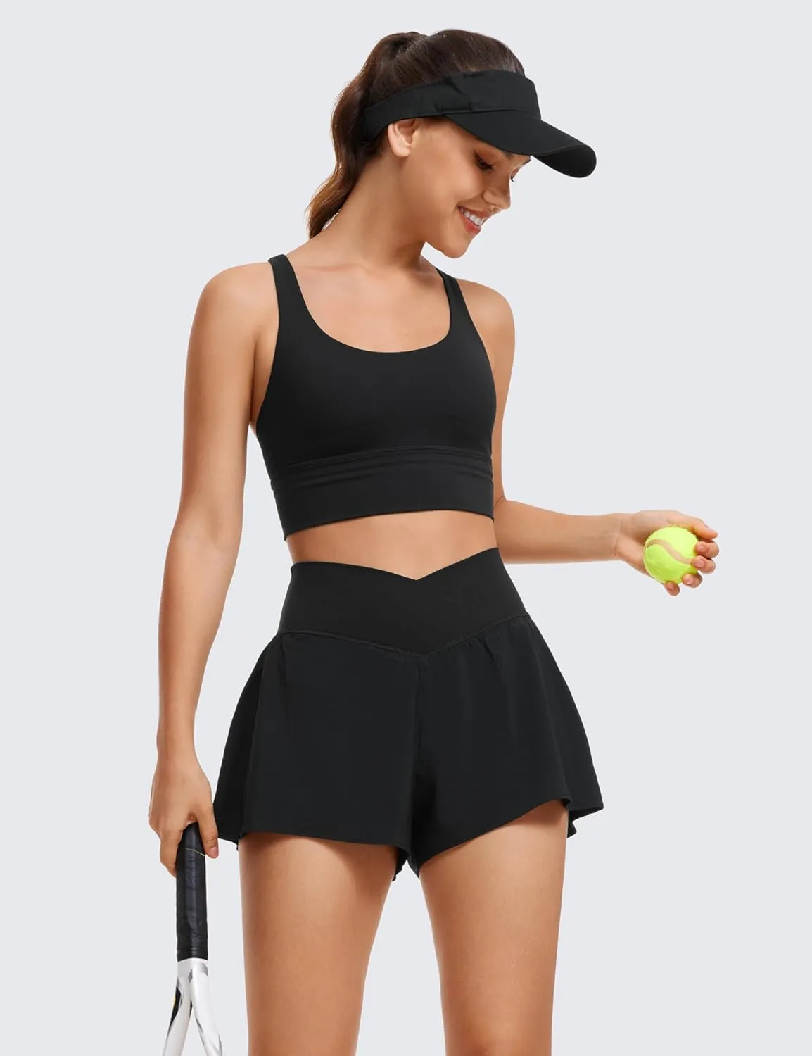 CRZ YOGA Crossover Butterfly Athletic Shorts for Women 2 in 1 Flowy High Waisted for Tennis Running Workout with Pockets