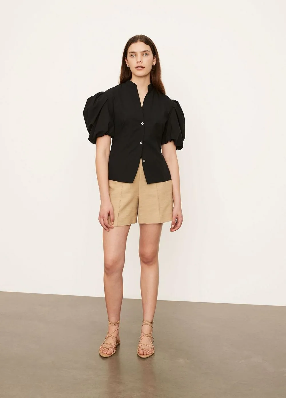 Draped Puff Sleeve Blouse in Black