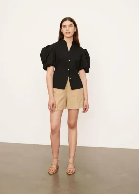 Draped Puff Sleeve Blouse in Black