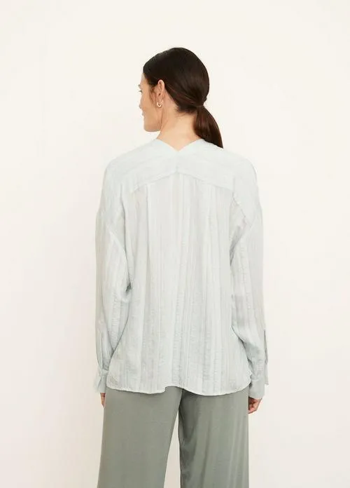 Drapey Stripe V-Neck Blouse in Coastal Blue