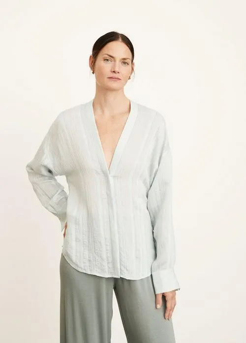 Drapey Stripe V-Neck Blouse in Coastal Blue