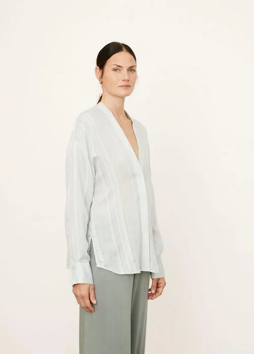 Drapey Stripe V-Neck Blouse in Coastal Blue