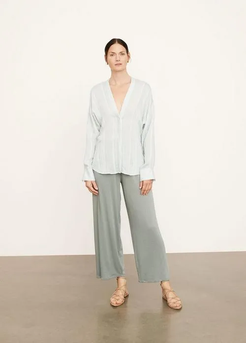 Drapey Stripe V-Neck Blouse in Coastal Blue