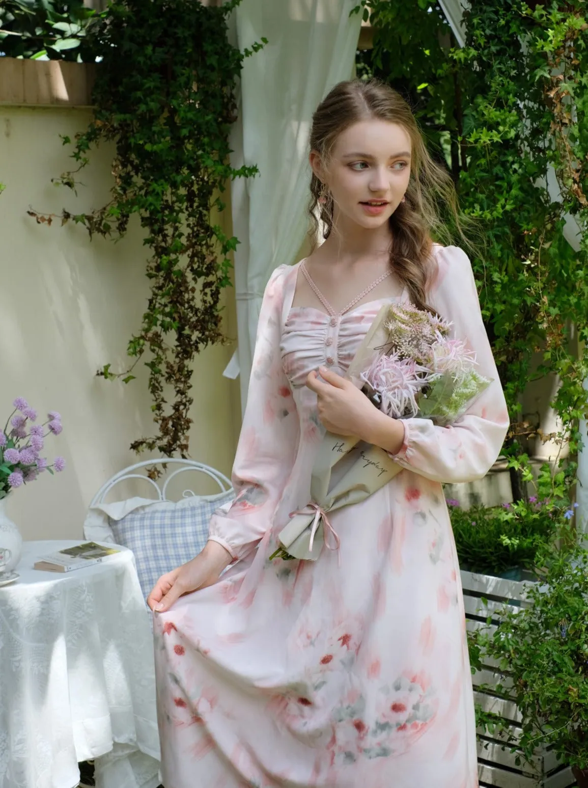 Dress Flower Retro Elegant