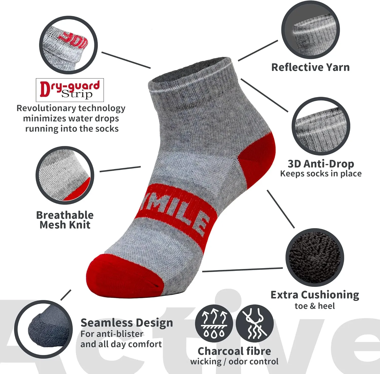 DRYMILE Active Waterproof Socks, Breathable Cushioned Running, Hiking, Winter Waterproof Socks for Men & Women - Ankle