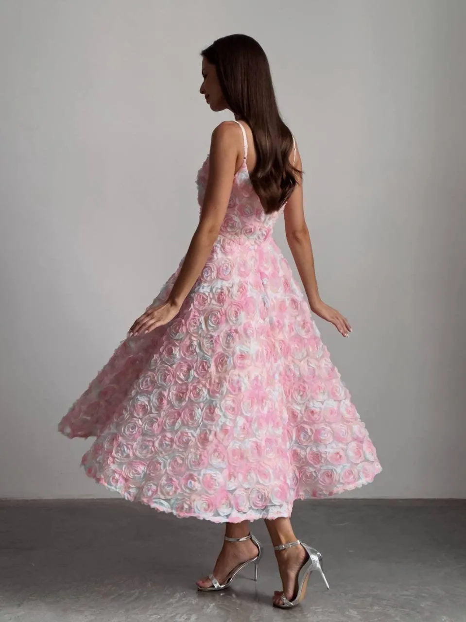Elegant Floral Midi Pink Dress