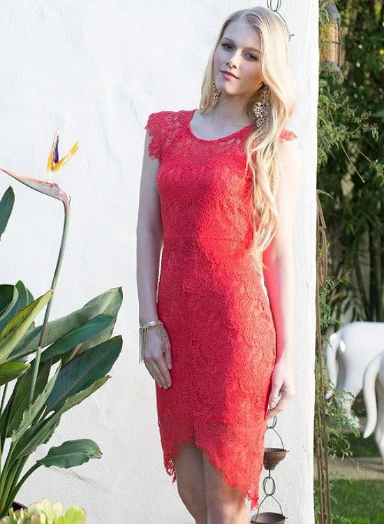 Elegant Red Full Lace Dress