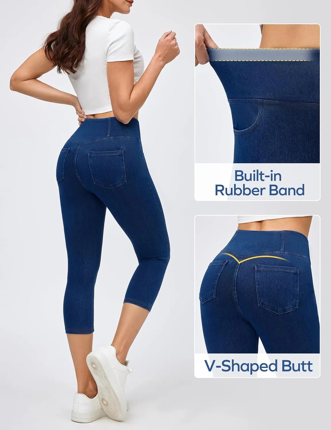 Ewedoos Jeggings for Women Pull on Capri Jeans High Waisted Stretchy Denim Jeans Capri Jeggings with Pockets Trendy Casual