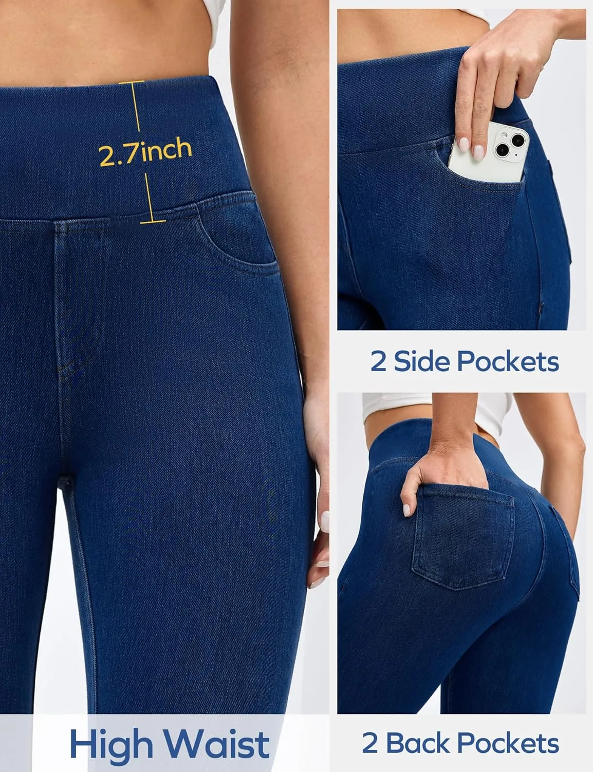 Ewedoos Jeggings for Women Pull on Capri Jeans High Waisted Stretchy Denim Jeans Capri Jeggings with Pockets Trendy Casual