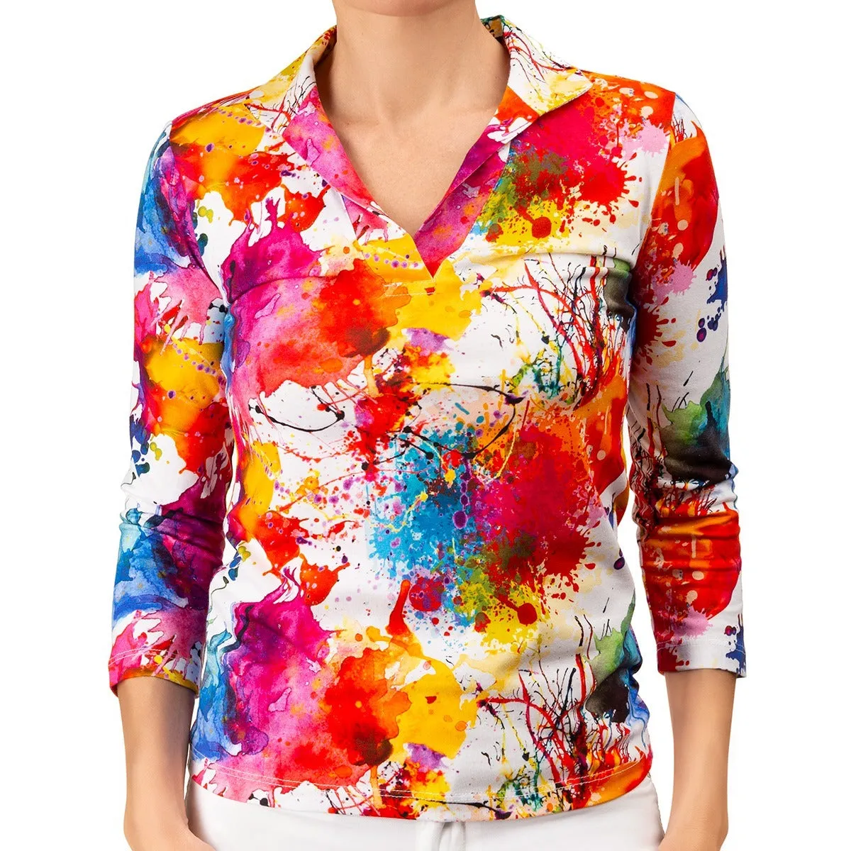 Fitted Polo Collar Tee in Paint Splash