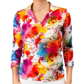 Fitted Polo Collar Tee in Paint Splash