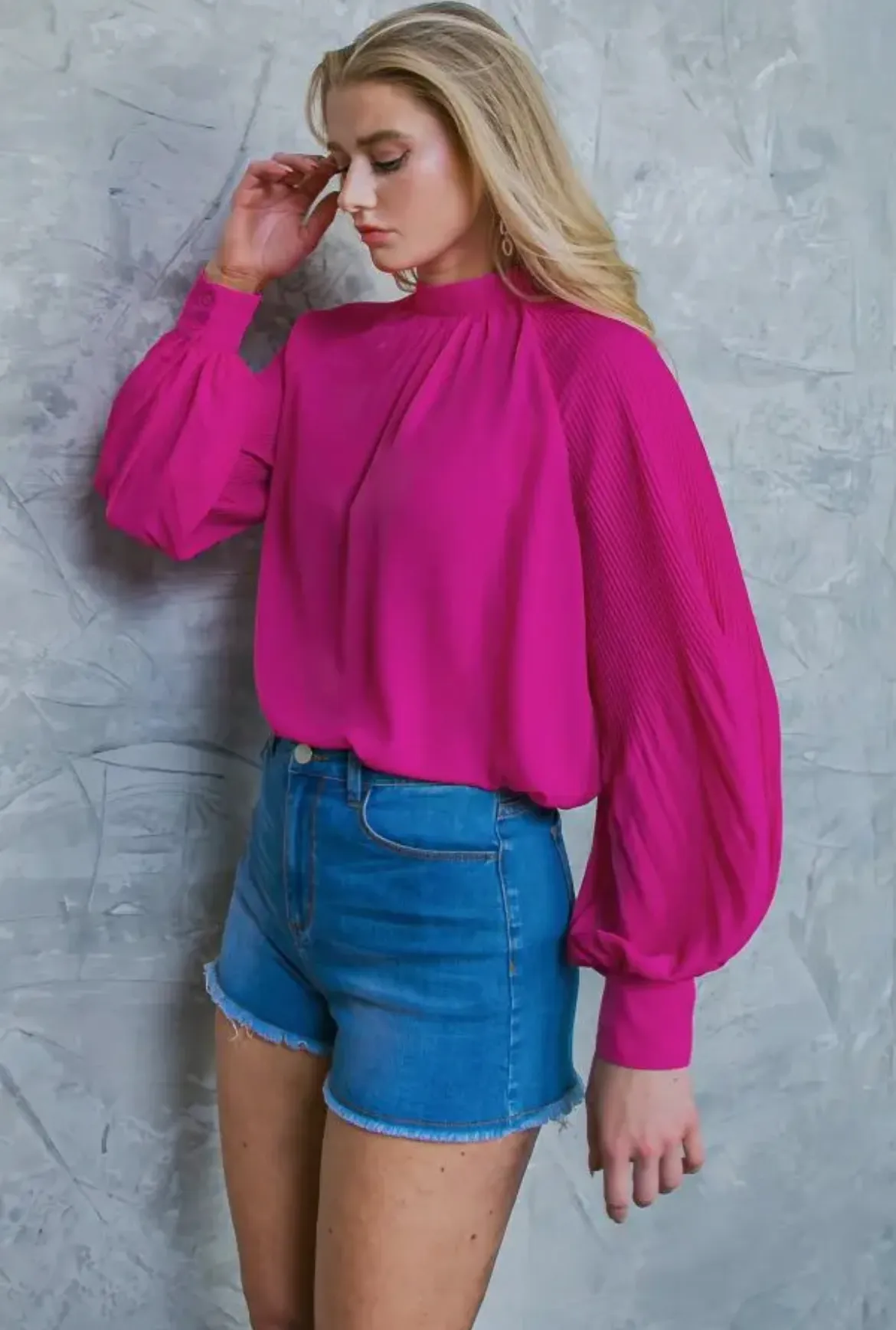 Fuchsia Pleat Sleeve Top