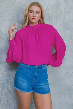 Fuchsia Pleat Sleeve Top