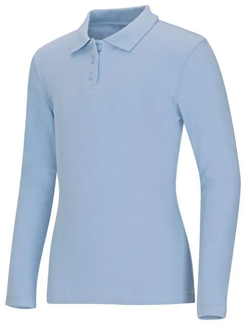Girls Long Sleeve Fitted Interlock Polo