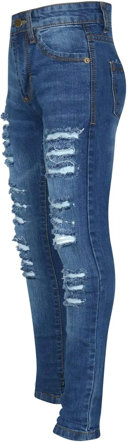 Girls Ripped Jeans Comfort Skinny Stretch Jeans Lightweight Stretchable Denim Cotton Pants Age 3-14 Years
