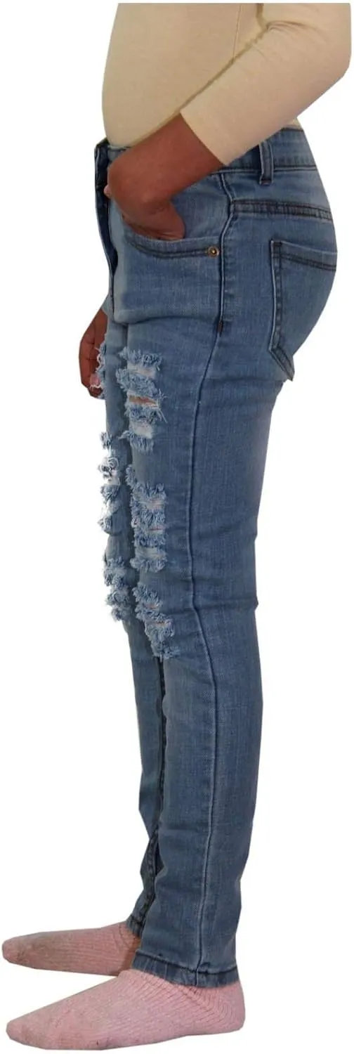 Girls Ripped Jeans Comfort Skinny Stretch Jeans Lightweight Stretchable Denim Cotton Pants Age 3-14 Years