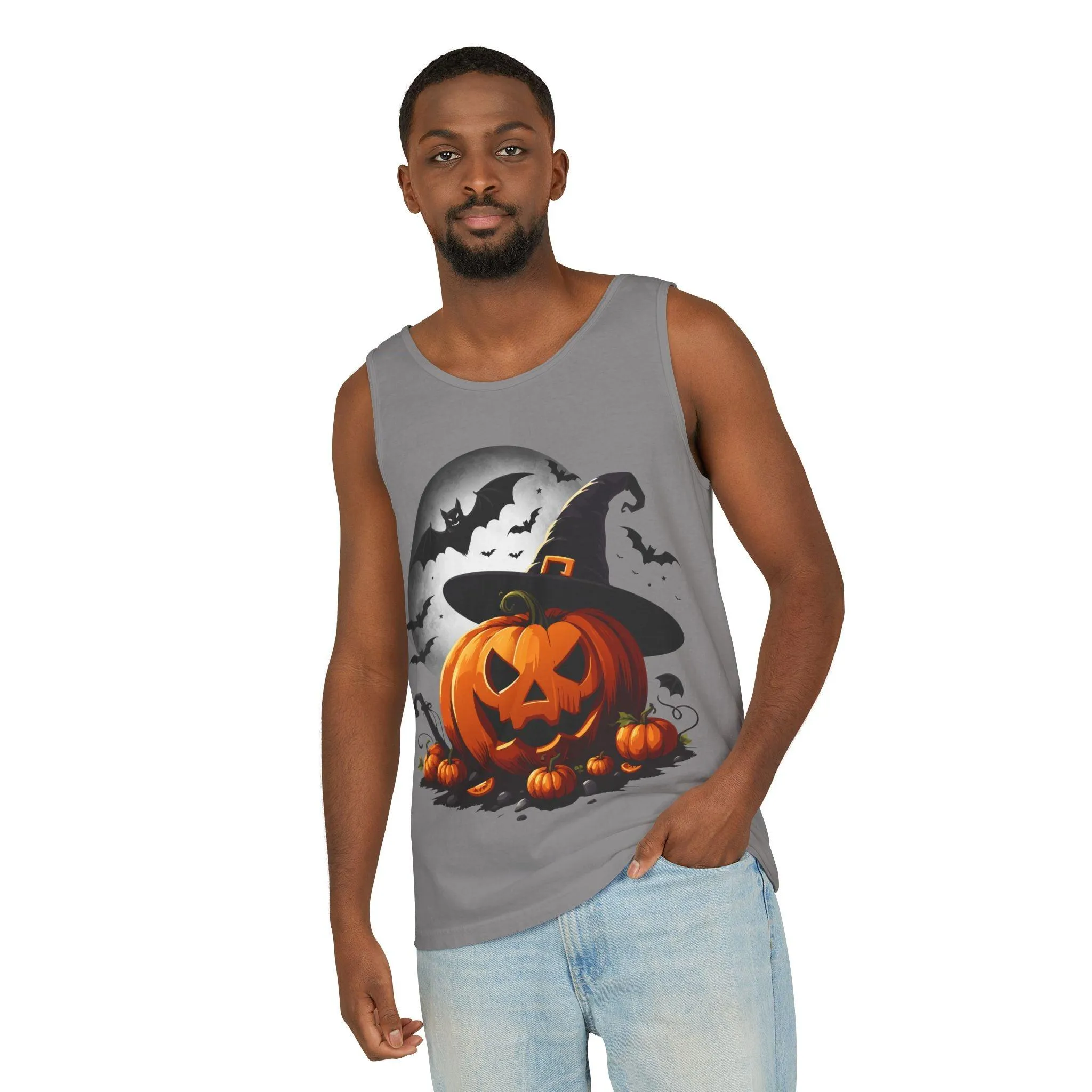 Halloween Witch Pumpkin Unisex Garment-Dyed Tank Top