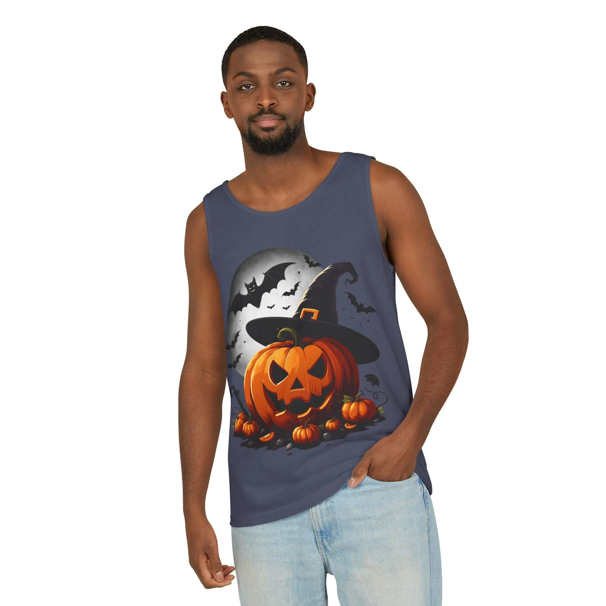 Halloween Witch Pumpkin Unisex Garment-Dyed Tank Top