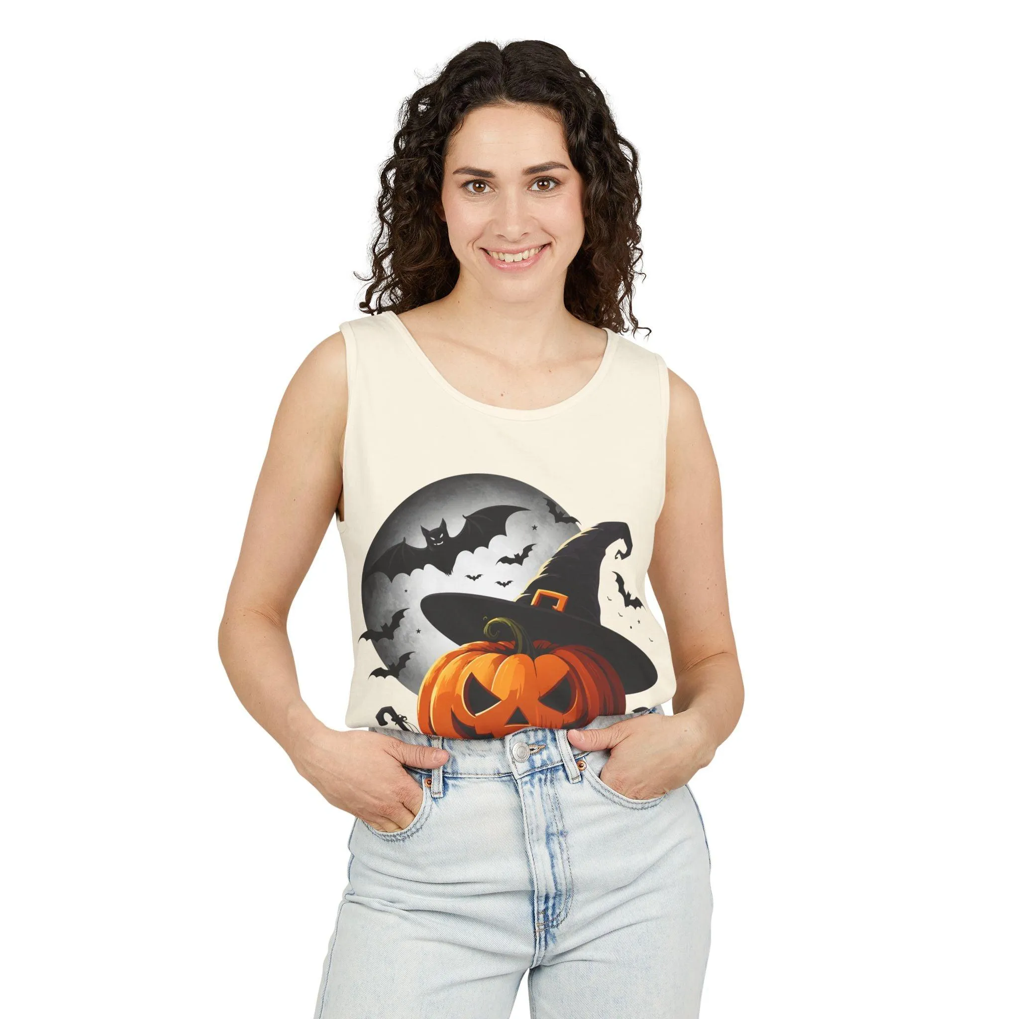 Halloween Witch Pumpkin Unisex Garment-Dyed Tank Top