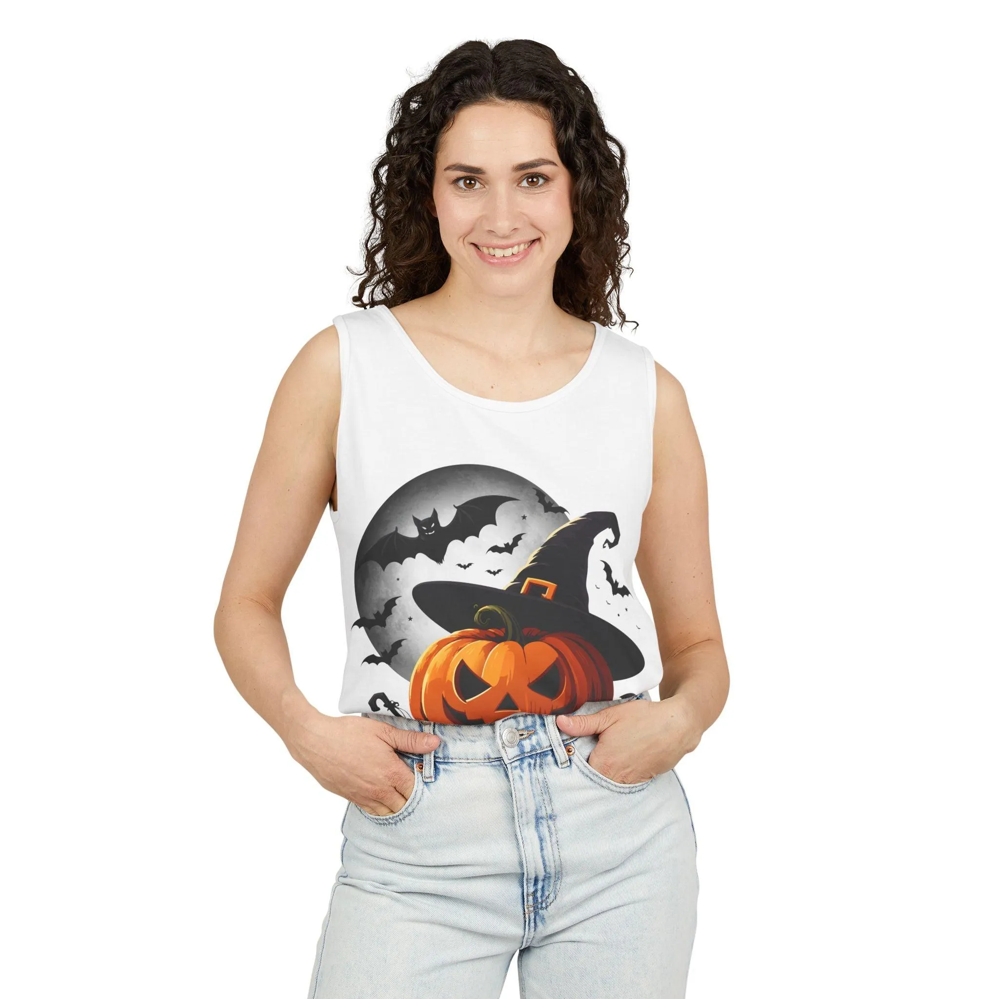 Halloween Witch Pumpkin Unisex Garment-Dyed Tank Top