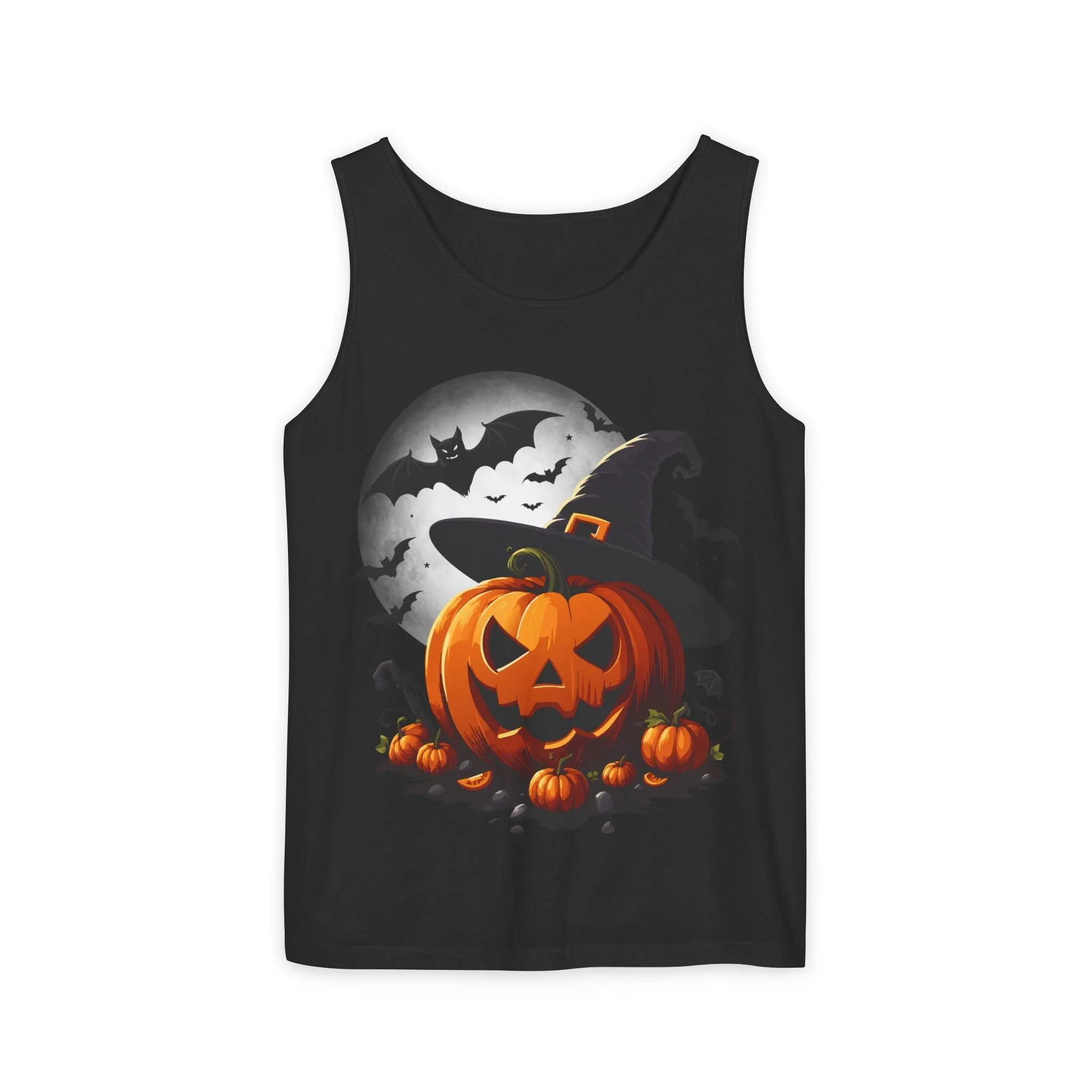 Halloween Witch Pumpkin Unisex Garment-Dyed Tank Top
