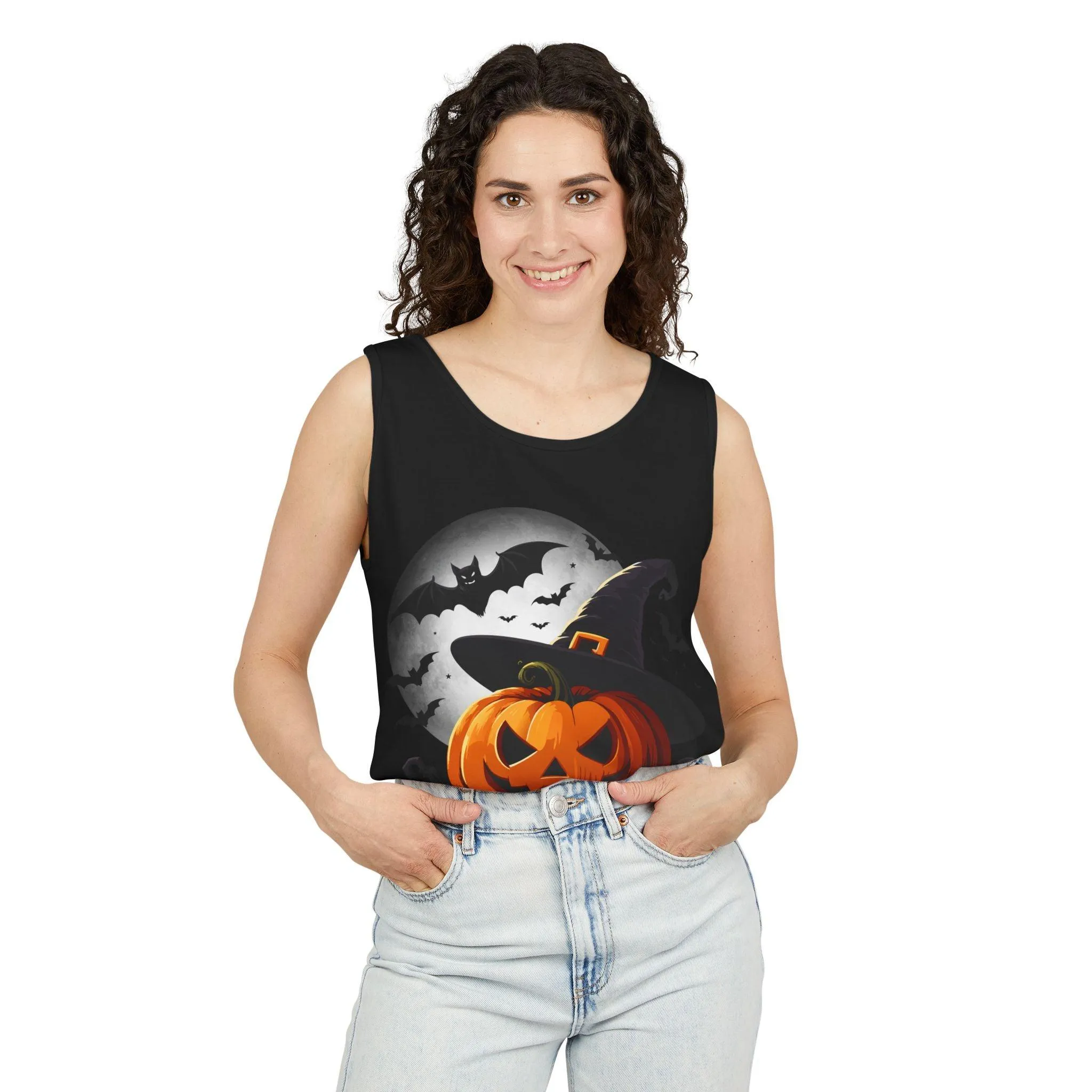 Halloween Witch Pumpkin Unisex Garment-Dyed Tank Top