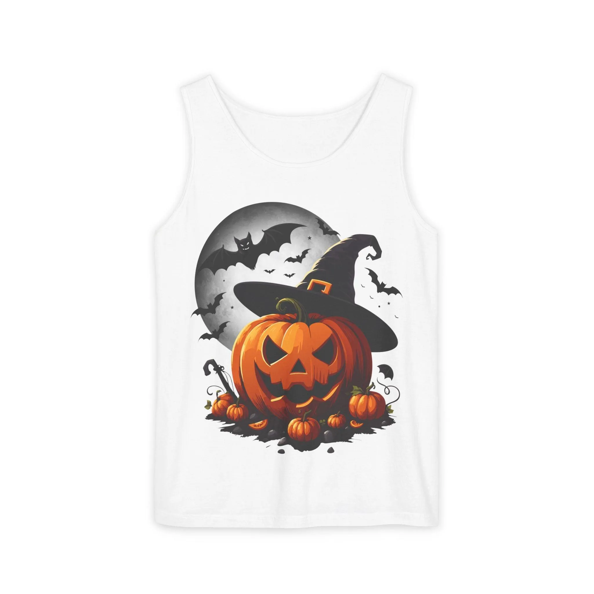 Halloween Witch Pumpkin Unisex Garment-Dyed Tank Top